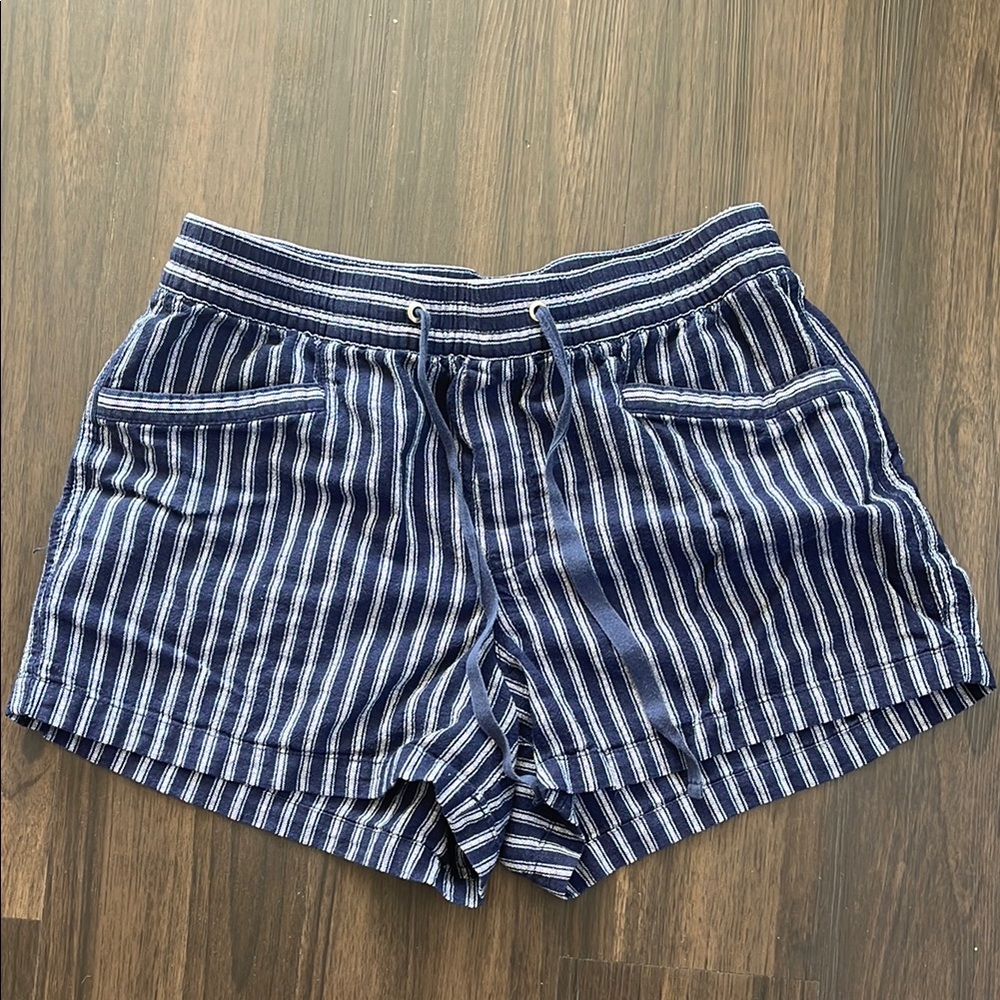 GAP Blue and White Mid-Rise Striped Drawstring Shorts with Pockets
